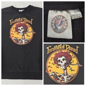 Grateful Dead Bertha Skeleton Rose Crewneck Sweater Mens XL Black Long Sleeve